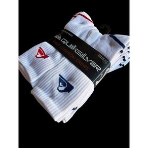 Quiksilver White Socks Mens 8 Pairs Size 10-13 Half Cushion Mid Crew Free Ship